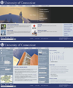 Screen captures of UConn's new homepage and faculty/staff page.