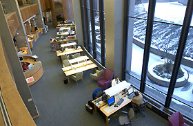 A view of the renovated Lyman Maynard Stowe Library at the Health Center