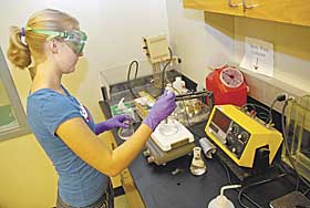 Jamie Stull of Colorado is spending 10 weeks this summer conducting research in the lab of chemistry professor Harry Frank.