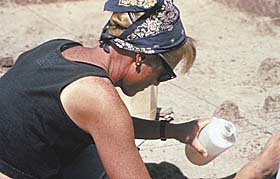 Sally McBrearty, a professor of anthropology, at work at an archaeological site in Kenya.