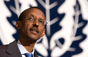 President Paul Kagame of Rwanda speaks about human rights at the Student Union Theatre on Sept. 19.