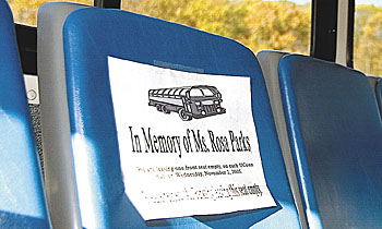 On Nov. 2, the day of civil rights pioneer Rosa Parks' funeral, one front seat on each UConn shuttle bus remained empty in her honor. 