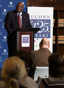 Alfred Rogers, '53, reflects on his experiences at UConn in the early 1950s during the 125th Anniversary kick-off celebration.