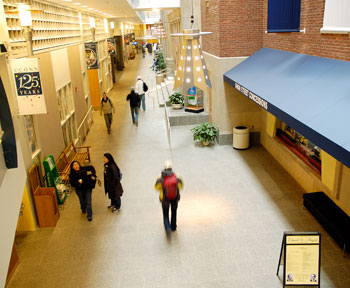 Students stroll down Union Street in the renovated Student Union.