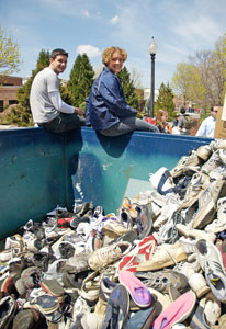 The height of fashion - or at the very least, of footwear - will mount up April 21with the collection of old sneakers for a national recycling program. Shown here is the mountain of old sneakers collected during the 2005 effort. 