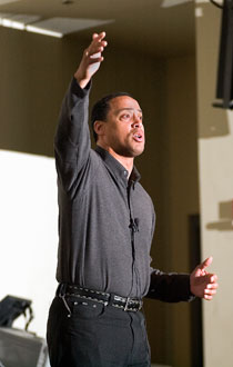 Don McPherson, former NFL quarterback, speaks last week about “What Does It Mean to Be a Man?” in a talk during Sexual Awareness Month.
