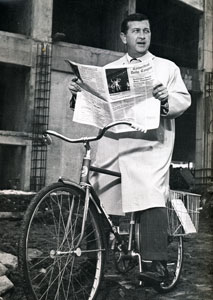 Dr. MathiFormer UConn President Homer Babbidge poses on a 