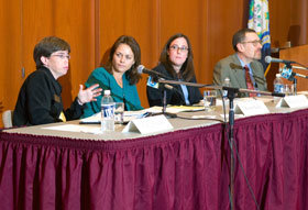 Cathy Cocks, director of judicial affairs in the Dean of Students' Office, Kristin Kelly, associate professor of political science, Rachel Krinsky Rudnick, a privacy officer at the University, and Howard Reiter, professor of political science.