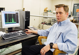 Mark Peczuh, assistant professor of chemistry, is using nuclear magnetic resonance spectroscopy to study carbohydrates.