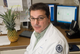 Dr. Eric Secor at the Health Center is conducting research on the effectiveness of bromelain, an extract of pineapple, on asthma and the immune system.