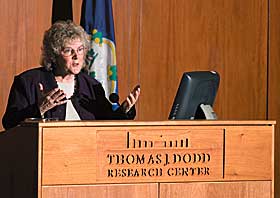 Karen Lebacqz, an internationally known bioethicist, gives the first Heinz and Virginia Herrmann Lecture at Konover Auditorium.