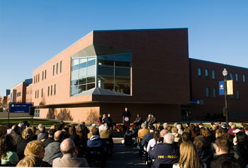 A dedication ceremony for the renovated Student Union was held October 21 during Homecoming. Speakers included President Philip E. Austin and Vice President for Student Affairs John Saddlemire.