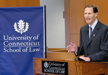 State Attorney-General Richard Blumenthal was the keynote speaker at a conference at the law school November 17.