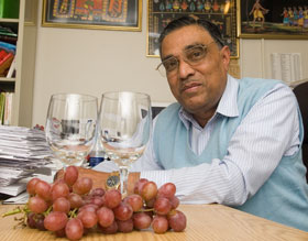 Dipak Das, professor of surgery at the Health Center, has studied the cardio-protective properties of grape skins and grape pulp.