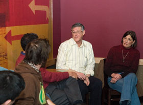 Dr. David Rowe, director of the Center for Regenerative Medicine, and Professor Anne Hiskes, chair of UConn’s Embryonic Stem Cell Research Oversight Committee, were part of a panel that addressed questions from the public about stem cell research during the first Science Café on Feb. 11.