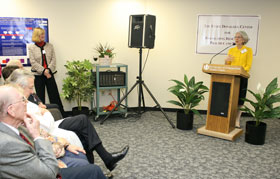 Dr. Judith Fifield speaks during a ribbon-cutting for the Ethel Donaghue Center for Translating Research into Practice and Policy at the Health Center. The center is supported by a $1.75 million grant from the Donaghue Foundation.