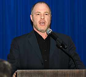 Anti-sexist activist Jackson Katz speaks about how media images foster violence in men, during a day-long conference on “The Mass Media, Children, and Values” at the Bishop Center March 30.