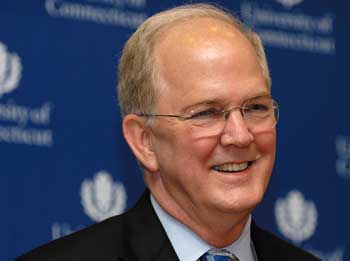 Michael J. Hogan speaks at a press conference at the Rome Ballroom August 1, after being named the 14th president of the University of Connecticut.