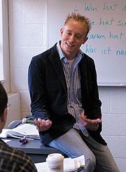 Alfred Schler, a teaching assistant in German studies, teaches a language immersion class that combines two semesters of German.