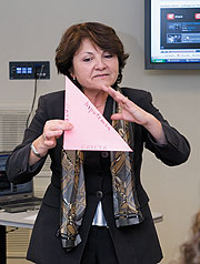 Eliana Rojas, assistant professor-in-residence of curriculum and instruction, teaches a class about mathematics instruction in Spanish. 