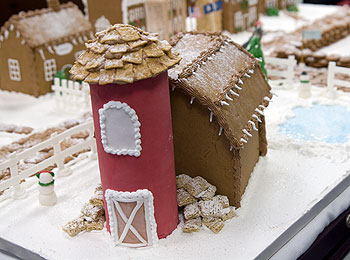 Gingerbread houses representing buildings on the Storrs campus, created by UConn bakery manager Robert Min and his staff.
