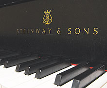 Close up of a Steinway piano keyboard.