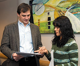 Blair Johnson, left, professor of psychology, with post-doctoral researcher Tania Huedo-Medina. 