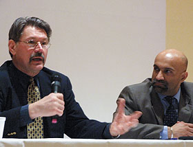 Dr. Michael Dahn, left, and Dr. Kanwar Singh, both of the Pat and Jim Calhoun Cardiology Center.