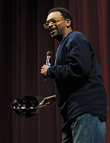 Filmmaker Spike Lee addresses an audience at Jorgensen Center for the Performing Arts March 29, part of a three-day conference on the Harlem Renaissance.