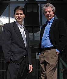 Robert Bird, left, an assistant professor of business law, and John Knopf, an assistant professor of finance, have studied wrongful discharge laws.