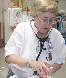 Respiratory therapist Mardi Hayden in a lab at the Health Center.