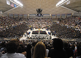 A view of the College of Liberal Arts and Sciences Undergraduate Commencement ceremony held at Gampel Pavilion on Sunday.