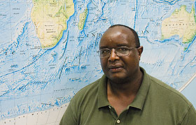 Mwangi Samson Kimenyi, associate professor of economics, at the Homer Babbidge Library.