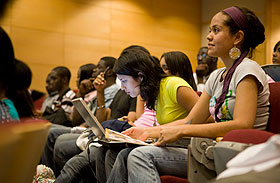 Students attend a presentation during a summer program designed to encourage and prepare minority undergraduates for graduate studies in the sciences, math, and engineering.