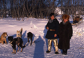 Itelmen speakers with a dog sled, a traditional form of transport on the Kamchatka peninsula. 