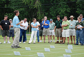 John Kaminski, assistant professor of plant science, gives a presentation during the turfgrass open house.