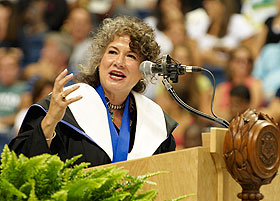 Regina Barreca, professor of English, delivers the Convocation address in Gampel Pavilion.