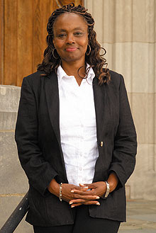 Edna Brown, assistant professor of human development and family studies, outside the Family Studies Building.