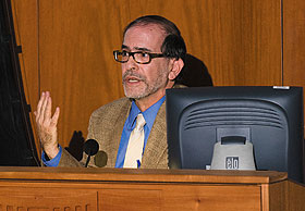 Leonard Marcus talks about children’s literature in Konover Auditorium on Oct. 22. 