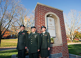 Cadet leaders from UConn’s U.S. Army ROTC cadre were among the first to visit the new Veterans Memorial, which honors University alumni who died while serving in the defense of the United States. 