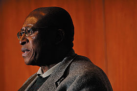 Zakes Mda, the 2008 Gladstein Visiting Professor in Human Rights, speaks at Konover Auditorium.