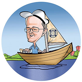 T-shirts for the Save Our Lakes campaign bear a cartoon of President Hogan, in recognition of his support for the initiative.