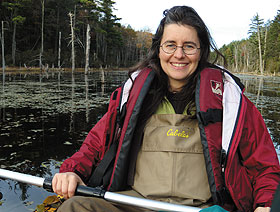 Doctoral candidate Denise Burchsted conducts research on the effects of beaver activity on the landscape. 