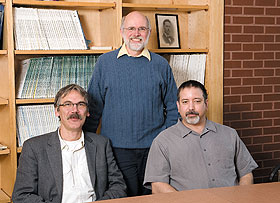 From left, Johann Peter Gogarten, principal investigator, and co-principal investigators Kenneth Noll and R. Thane Papke, all faculty members in the molecular and cell biology department.