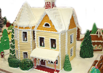 A Victorian-style gingerbread house, created by staff of Dining Services, on display in South Dining Hall. 