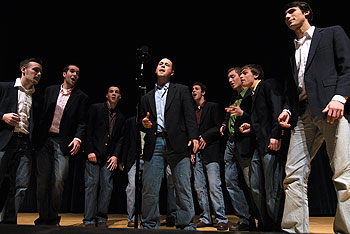 Members of UConn’s a cappella group A Completely Different Note perform during ‘Jingle Jam’ in the Student Union Theatre on December 3.