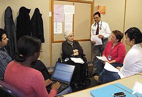 From left, oncology fellow Nicolas Jabbour, medical student Chika Anekwe, librarian Alberta Richetelle, rheumatologist Dr. Santhanam Lakshminarayanan, psychiatrist Dr. Kathie Moffitt, and medical student Shan Shan Jiang.