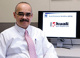 Glen O’Keefe, University bursar, at his office in Wilbur Cross Building.