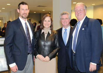 Thomas Bontly, left, associate professor of philosophy and AAUP president, Denise Merrill, state House Majority Leader, Christopher Donovan, Speaker of the House, and Kevin Fahey, senior associate director of student activities and UCPEA president, at the UCPEA Legislative Luncheon held in conjunction with AAUP and AFSCME at the Student Union Ballroom Feb. 2.