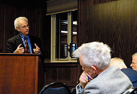 Melvin Leffler of the University of Virginia speaks about the Cold War during a recent foreign policy seminar held at Wood Hall. 
